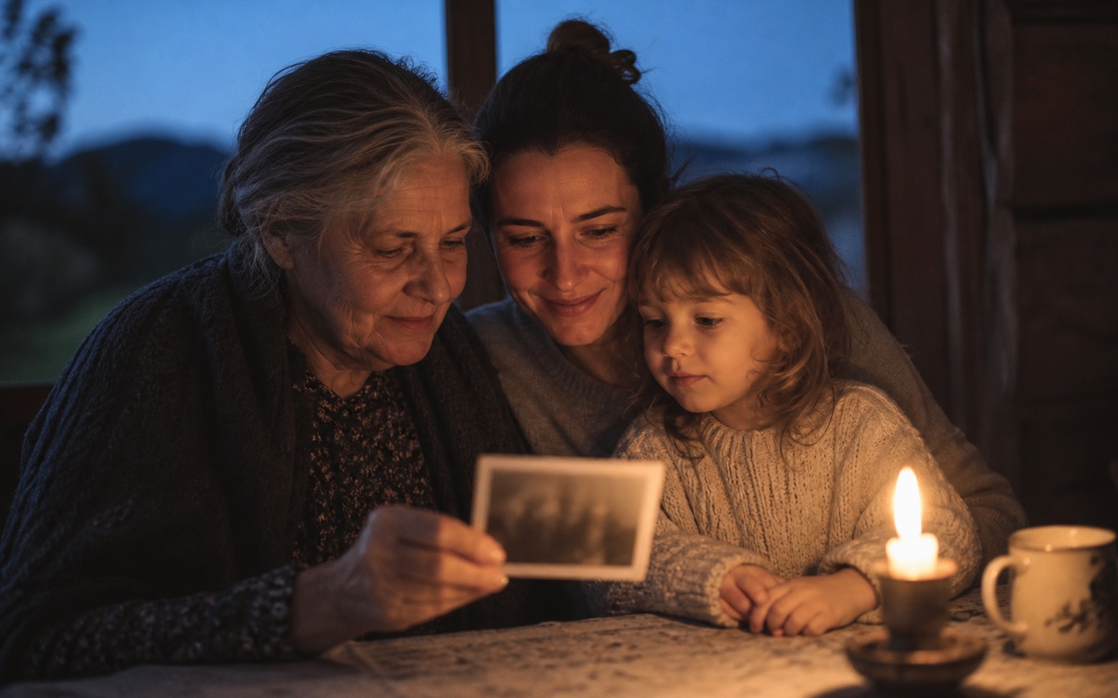 Several generations together around a table